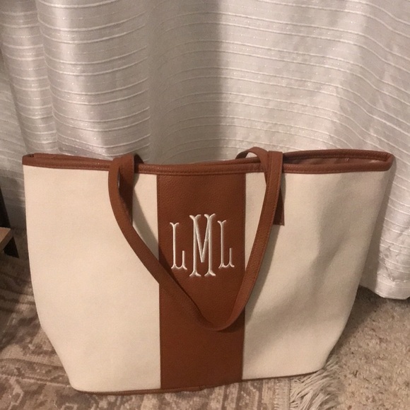 canvas monogrammed tote bag initials L L M LLM LML - Picture 1 of 3